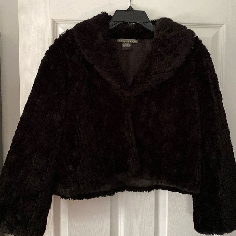[Kenneth Cole Reaction] Black Vintage Faux Fur Cropped  Evening Coat XL
